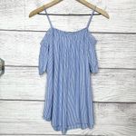 Moon Kiss  Blue & White Striped Off the Shoulder Top Size Small Cold Shoulder Photo 4