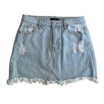 Forever 21 Light Blue Distressed Denim Mini Skirt With Frayed Hem & Pockets Size Photo 0