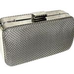 Bebe USA Metal Frame Fashion Clutch HANDBAG Purse Silver Shoulder Chain Strap Photo 1