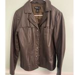 Style & Co . Womens Genuine Leather Jacket M Brown Snap Front Short Photo 0