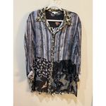 John Mark  Mix Print Patched Button Front Tunic Blouse Top Size 1X Roll Tab Photo 2