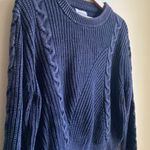 FOR THE REPUBLIC Cotton Crewneck Sweater (Sz XL) Blue Distressed Cable Knit Photo 2
