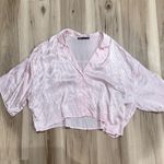 ZARA  Pink Satin Effect Crop Top Button Up Blouse Women’s Small Photo 1
