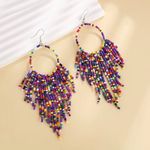 Colorful Beaded‎ Tassel Dangle Earrings Boho Elegant Trendy Ethnic Style Photo 7