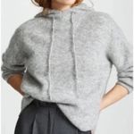 Ganni Gray Callahan Mohair Ribbed Knit Hoodie Sweater Photo 5