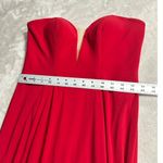 Mac Duggal Bustier Gown Women's 8 Red Strapless Sweetheart Maxi Pooled Train Photo 10