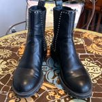 ZARA  TRAFULAC SILVER STUDDED COMBAT MOTO ANKLE BOOT BLACK SLIP ON SZ: 6.… Photo 2