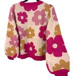 SOUTHERN GRACE Dazed For Days Floral V Neck Sweater in Pink Beige Small 4/6 Photo 4