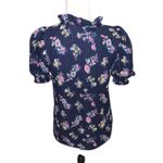 Loft Navy Blue Floral V neck Short Sleeve Blouse Puff Sleeves Photo 5