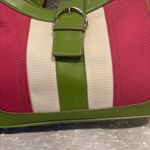 Liz Claiborne vintage Leather& Polyester Striped Purse Pink Green Beige Photo 4