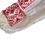 Savana White Red Embroidered Ethnic Festival Long Sleeves Top SZ M #2490 White Photo 3
