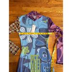 Zoe Urban Outfitters Printed Ciao Blue Green Long Sleeve Midi Dress Small Retro Photo 1