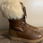 UGG  Aya Waterproof Leather Fur Trimmed Tall Boots Sheepskin Lined Women’s Size 7 Photo 0