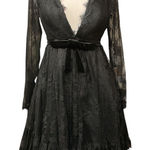 Mac Duggal  Long Sleeve Deep V Lace Fully Lined Babydoll Dress Size 0 Black NWT Photo 0