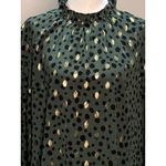 NEW Green Gold Polka Dot Size XL Womens Ruffle High Neck Long Sleeve Blouse Photo 1