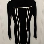 Black Cream Trimmed Piped Ribbed Knit Mock Neck Long Sleeve Sweater Dress Size L Size L Photo 0