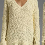 Free People  Songbird Popcorn Knit Oversized Slouchy Sweater Yellow M Photo 0