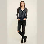Chico's  women polka dot mesh whimsy goth cardigan v-neck Sz XS stretching Photo 12