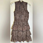 1. State  Smocked Neck Sleeveless Tiered Ruffled Leopard Mini Fit Dress size M Photo 3