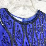 Vintage Stenay Silk Beaded Royal Blue & Black Long Sleeve Blouse Size XS Petite Photo 5