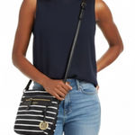 Liz Claiborne Striped Crossbody Bag Womens Black White Classic Preppy Nautical Photo 0