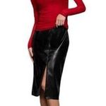 Super soft black faux ( looks real) leather mid length skirt with split Size 10 Photo 0