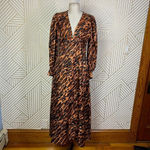 Sandro  Leopard Print Silk Twill‎ Maxi Dress Faunie Pintuck 38 US 6 Elegant Chic Photo 2