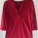 Ralph Lauren Lauren  L Spilt V Neck Stich 3/4 Sleeve Blouse Red Casual Tailored Photo 0