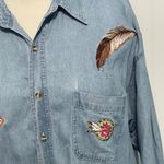 Infinity Fashions Vintage Denim Shirt Embroidered Western Long Sleeve Large Blue Photo 3