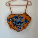Angel Biba  mustard yellow crop top blue embroidered flower size Large woman’s Photo 2