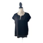 New York & Co. Black Semi Sheer Short Sleeve Blouse | Size M Photo 1