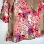 Robert Kitchen XL Blouse Cotton Silk Blend 3/4 Sleeve Rose Floral Tunic Photo 7