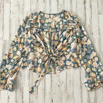 Free People  Tie Ruffle Crop Top Blouse Floral Small Photo 0