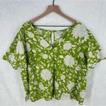 Ava & Viv  Linen Blend Floral Print V Neck Short Sleeve‎ Top Plus Photo 1