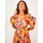 Farm Rio  Neon Macaws Puff Sleeve Belted Cotton Maxi Dress Photo 2