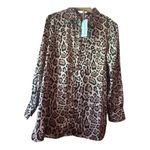 Leopard Print Button Down Long Sleeve Shirt Animal Print Blouse Top Brown Photo 2