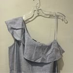 Theory  Alexandra Linen Blend Dress Blue One Shoulder Ruffle Mini Short Size 8 Photo 5