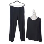 Ekouaer  Black Long Sleeve Ribbed Knit Pajama Set NWT Sz Large Black Matching Set Photo 1