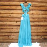 Mac Duggal 70254 Womens Blue Ruffled Shoulder Cut Out Lace Up Gown Dress Photo 11
