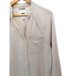 Aerie Gauze Button Up Shirt Beige Frayed Collar Long Sleeve Casual Oversized XXS Photo 1