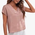 SheIn Womens Casual V Neck Short Sleeve Satin Blouse Solid Top Dusty Pink Sz M Photo 1