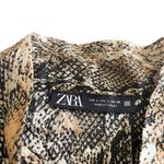 ZARA  Brown Snakeskin Animal Print Long Sleeve Button Front Tie Neck Midi Dress L Photo 3