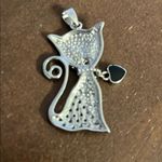 Silver Cat Pendant with Onyx and Rhinestone Accents Photo 1