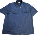 Vintage Kathy Che Size 10 Button Up Satin Blouse Dark Blue Embroidered Lace Photo 6