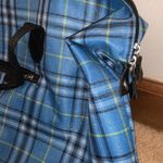 Blue plaid tote bag black straps Photo 6