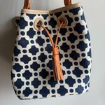 Spartina 449  River Molly Drawstring Bucket Bag Linen and Leather Blue and White Photo 0
