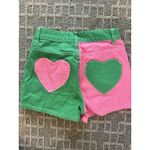 SheIn Women's Size S Denim Shorts Pink Heart Pockets green/pink super cute! Photo 2
