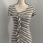 Banana Republic Striped Ruffle Shirt Small Brown White Ruched Y2K Work Blouse Photo 0