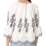 Moon River Embroidered Eyelet Scalloped Hem Boho Top White & Blue Size Small Photo 3