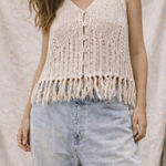 Jacquie the label cream crocheted knit fringe vest Photo 0